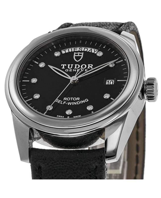 Tudor Tudor Glamour Date&Day Automatic Black Diamond Dial Leather Strap Men's Watch M56000-0083-PO 2