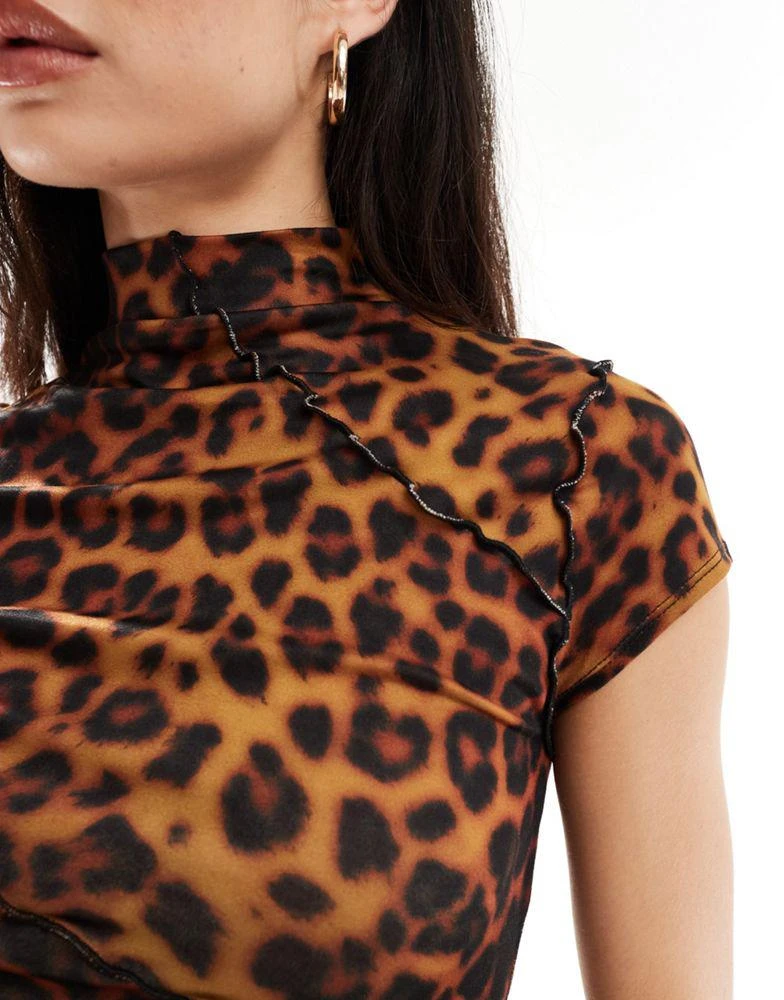 ASOS DESIGN ASOS DESIGN grown on neck cap sleeve mini dress with seam detail in animal print 4