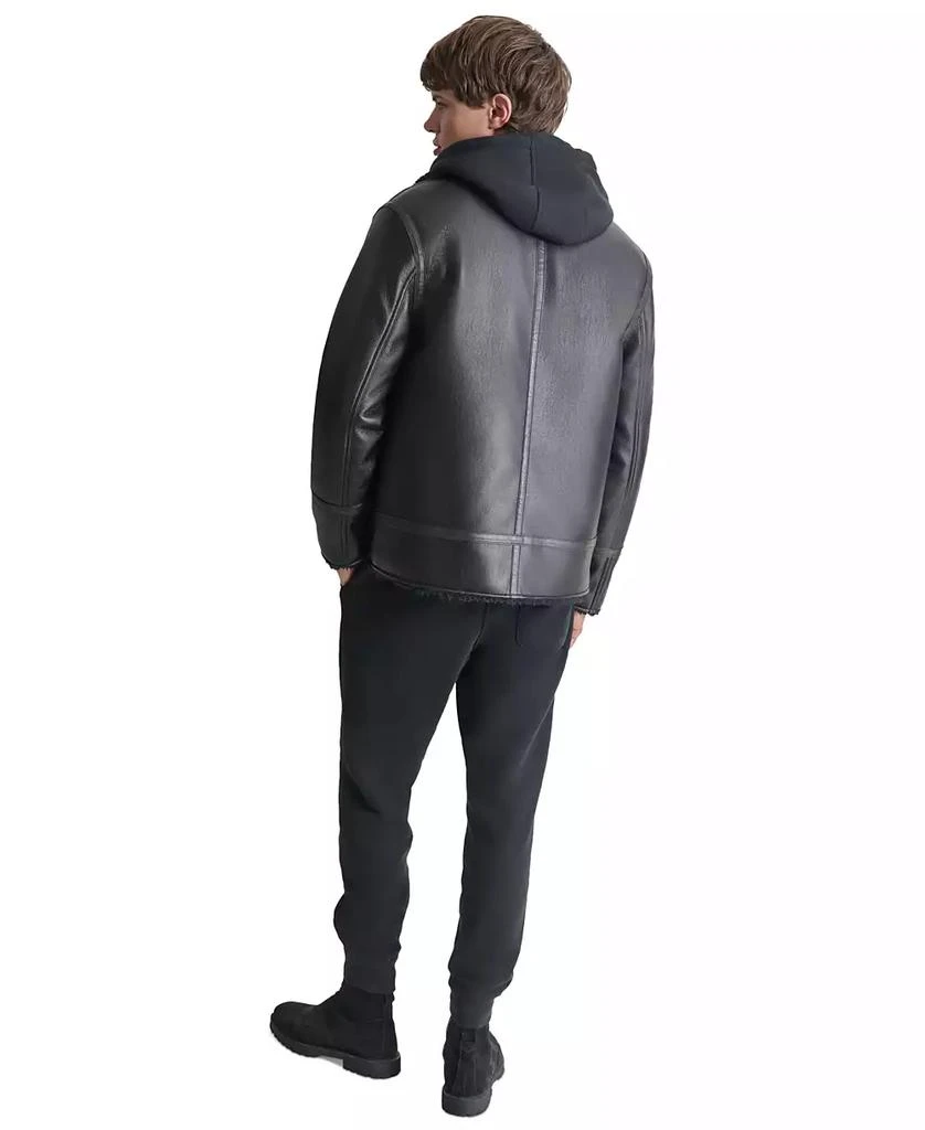 DKNY Men's Faux Leather Jacket with Removable Faux Fur Bib 2