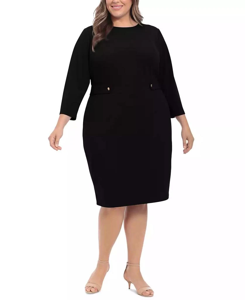 London Times Plus Size 3/4-Sleeve Tab-Waist Sheath Dress 1