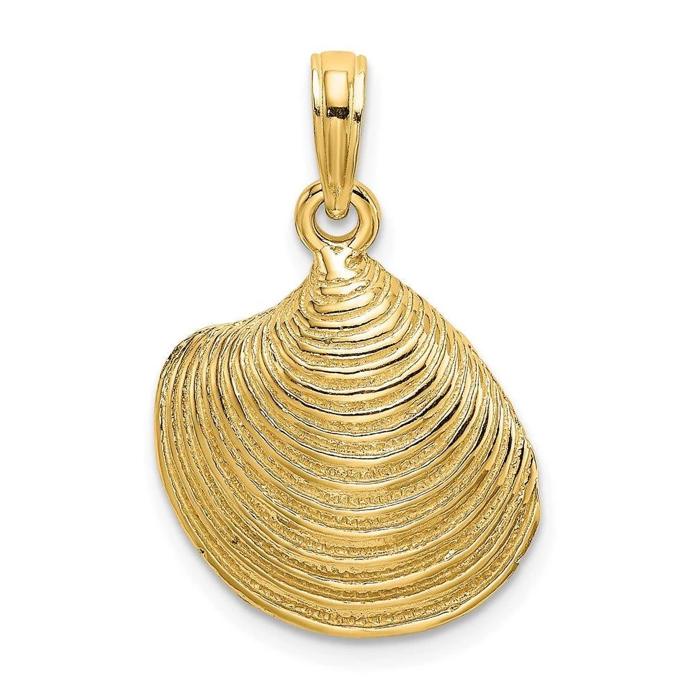 Diamond2Deal 14k Yellow Gold Textured Clam Shell Charm Pendant 1
