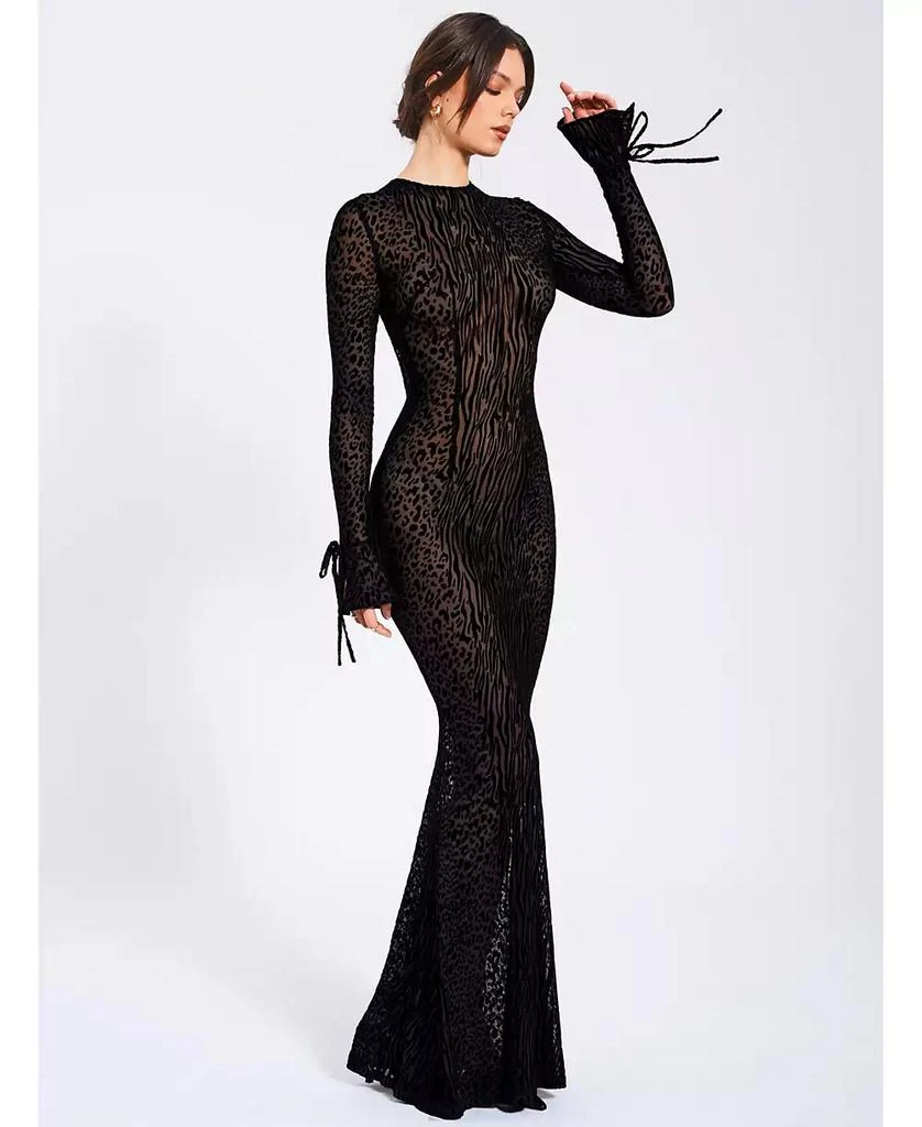 Miss Circle Women Waylynn Black Animal Print Burnout Velvet Detail Mesh  Backless Maxi Dress - Dresses & Skirts - Free Shipping - BeyondStyle