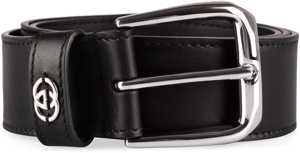 Gucci BLACK LEATHER GG BELT 2