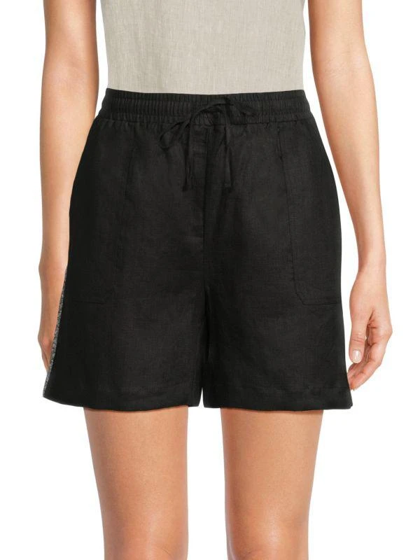 Saks Fifth Avenue 100% Linen Sequin-Side Drawstring Shorts 1
