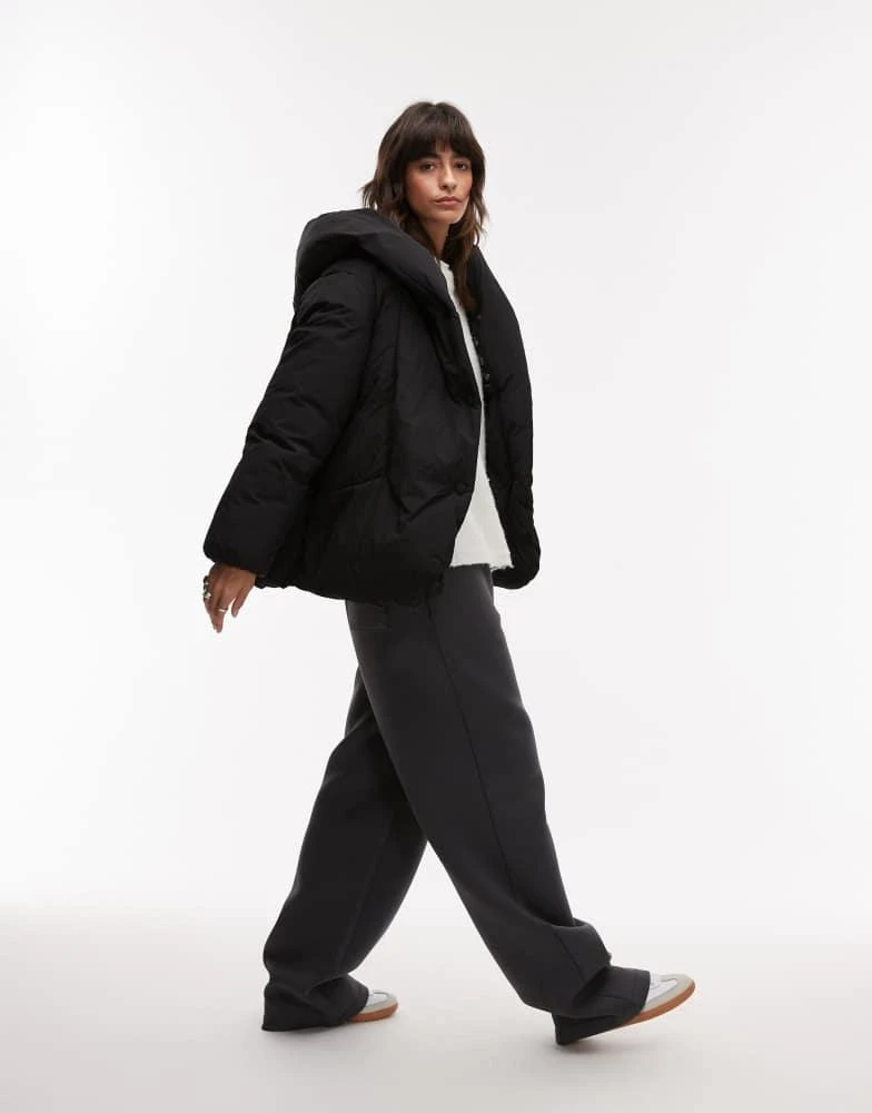 Mango Mango oversized relaxed collar puffer coat in black 1