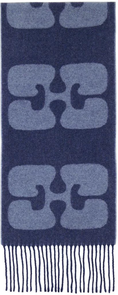 Ganni Navy Narrow Logo Scarf 1