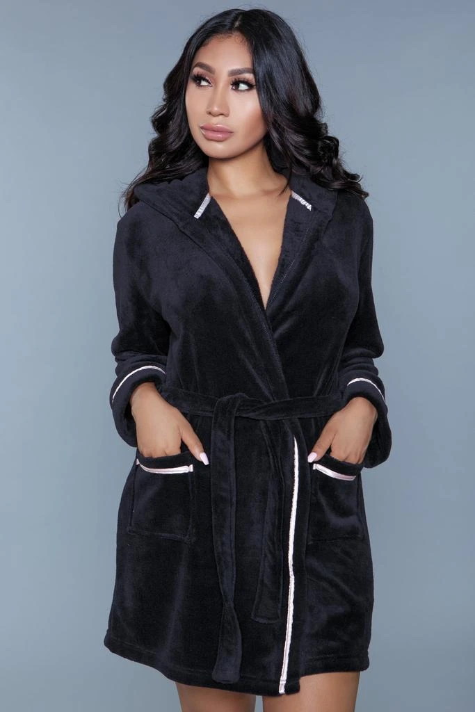 TRUEDAMES Luxury Plush Hooded Robe with Satin Piping