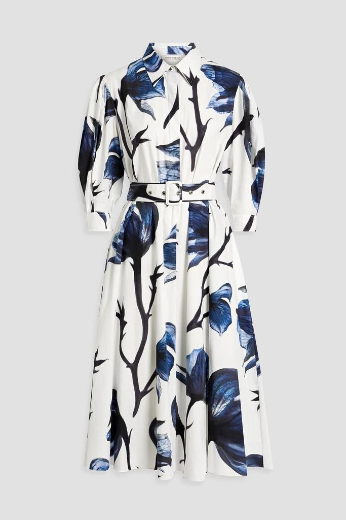 Alexander McQueen Belted floral-print cotton-poplin midi shirt dress 1