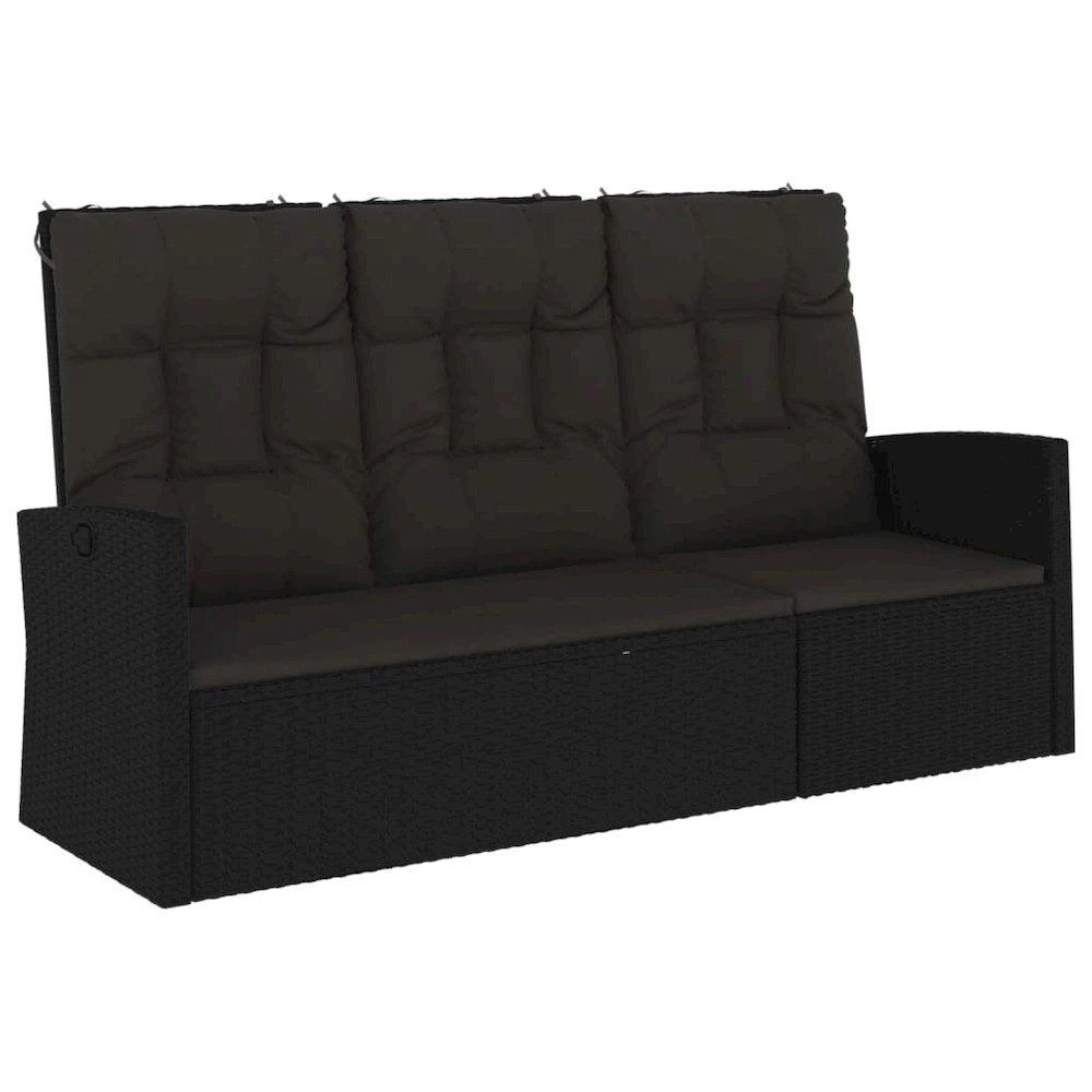 VidaXL Reclining Patio Bench with Cushions Black 68.1" Poly rattan 2