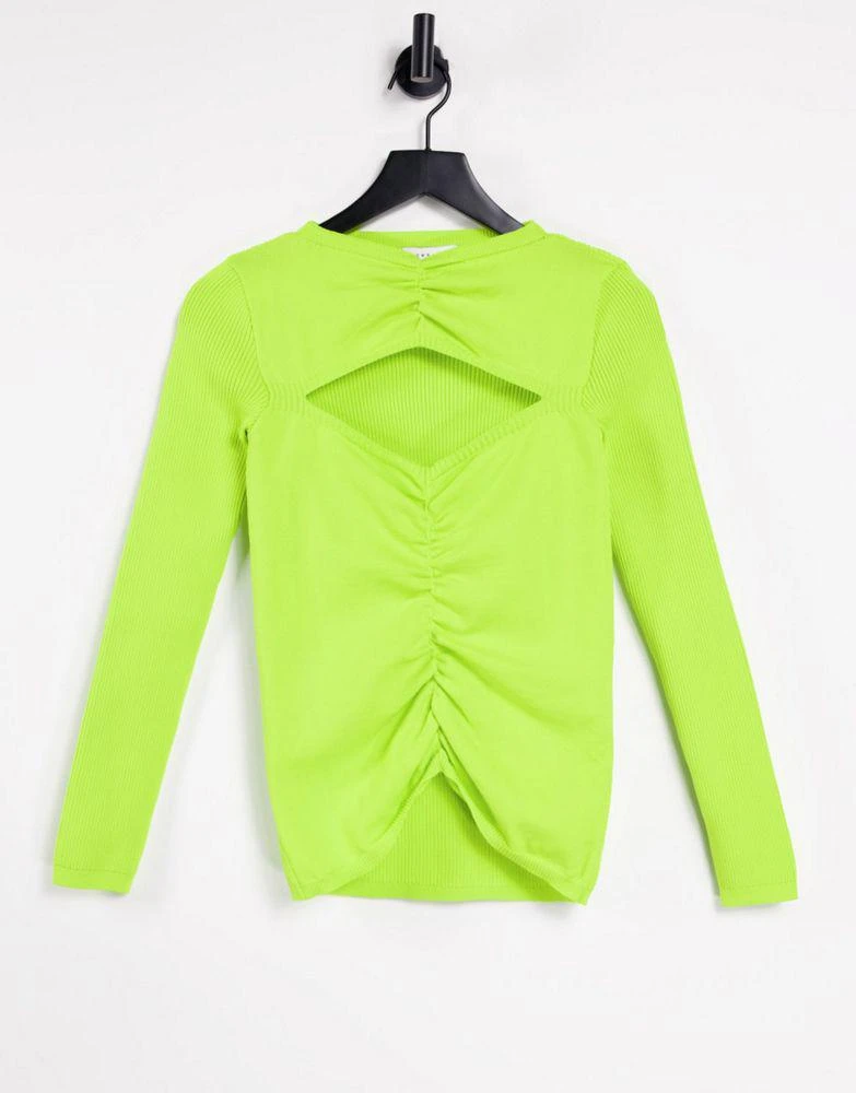 Topshop Topshop knitted finge gage ruched front top in lime 1