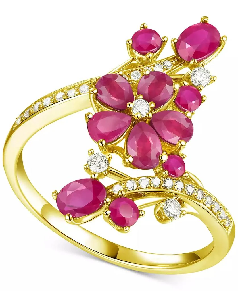 Macy's Ruby (1-1/2 ct. t.w.) & Diamond (1/4 ct. t.w.) Flower Statement Ring in 14k Gold 1