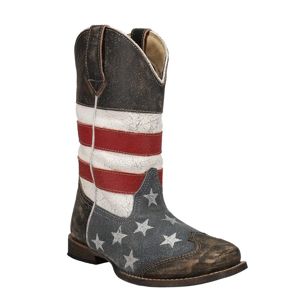 Roper Americana Flag Square Toe Cowboy Boots (Little Kid) 2