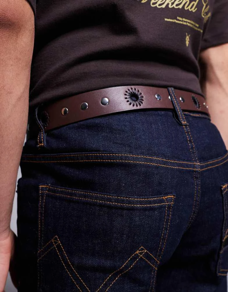 ASOS ASOS DESIGN faux leather belt with western buckle in burnished brown 2
