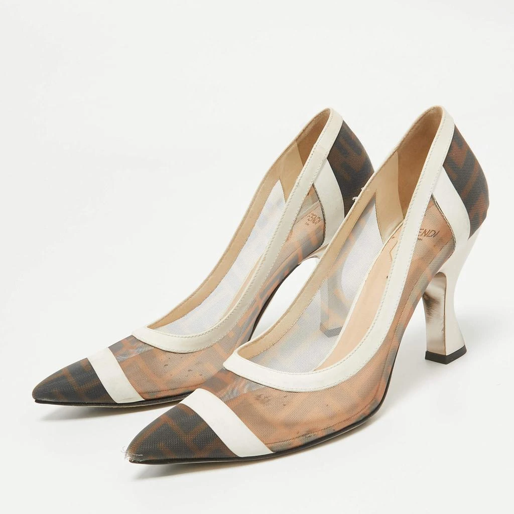 Fendi Fendi Brown/Cream Mesh and Leather Colibri Pumps Size 38 2