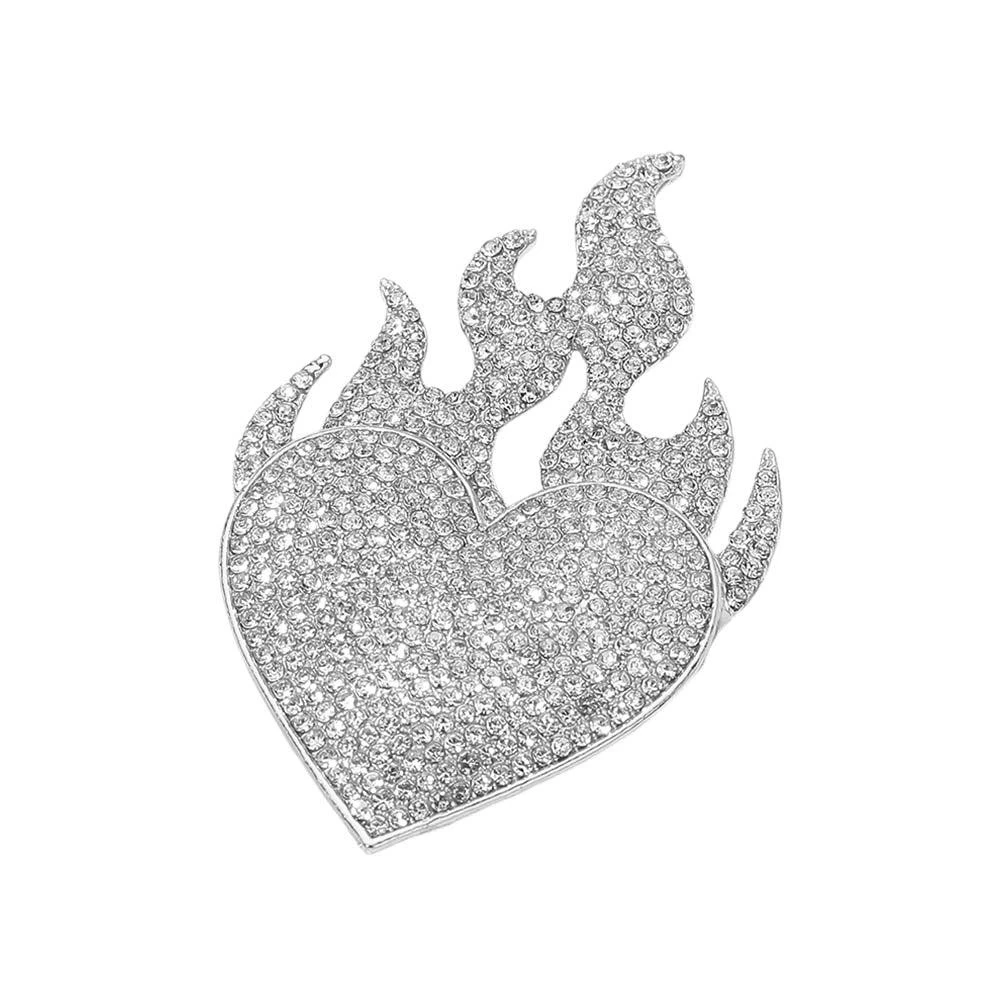 FASHNZFAB Rhinestone Pave Flame Heart Pin Brooch 2