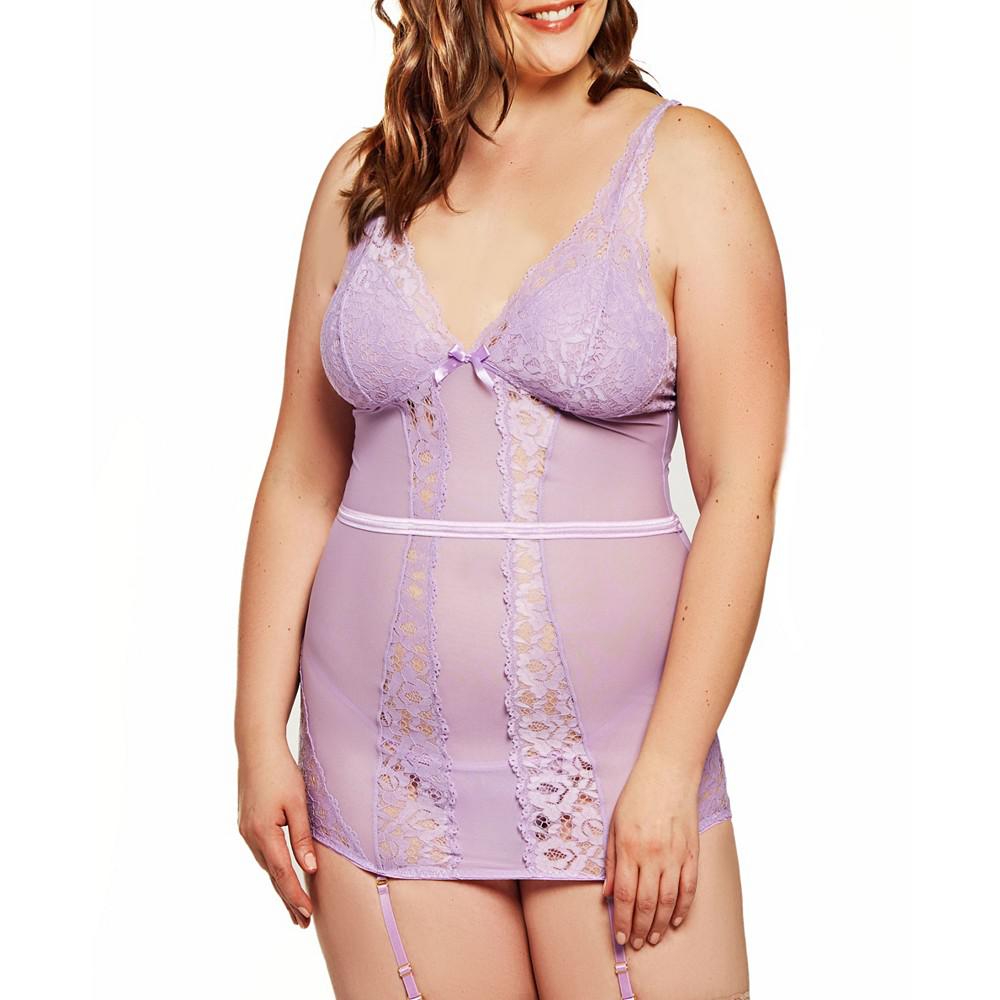 iCollection Jeannie Plus Size Elegant Lace Chemise and Panty 2pc Lingerie Set