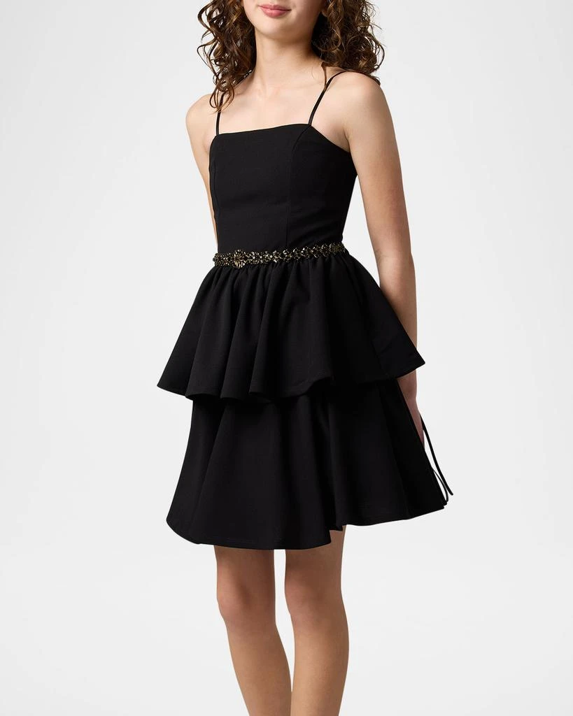 Un Deux Trois Girl's Tiered Dress W/ Embellished Belt, Size 10-16 2