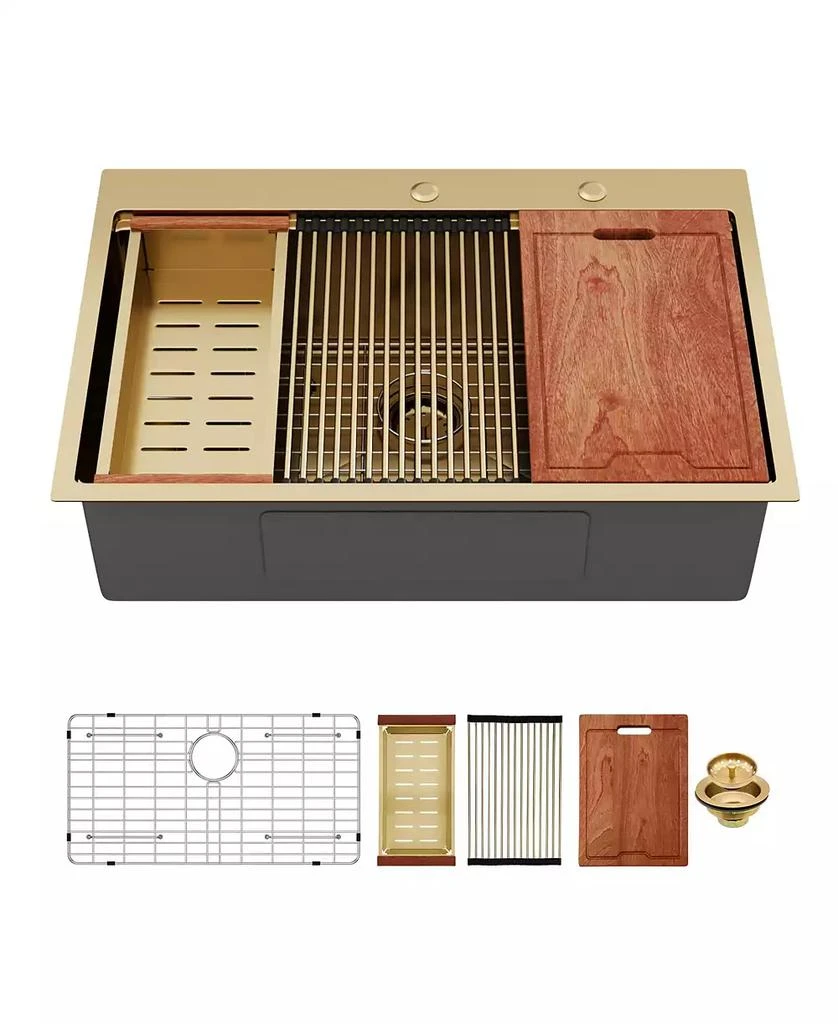 Flynama huluwat 36x22x10inch Drop in Gold Kitchen Sink Workstation Stainless Steel Single Bowl 16 Gauge 3