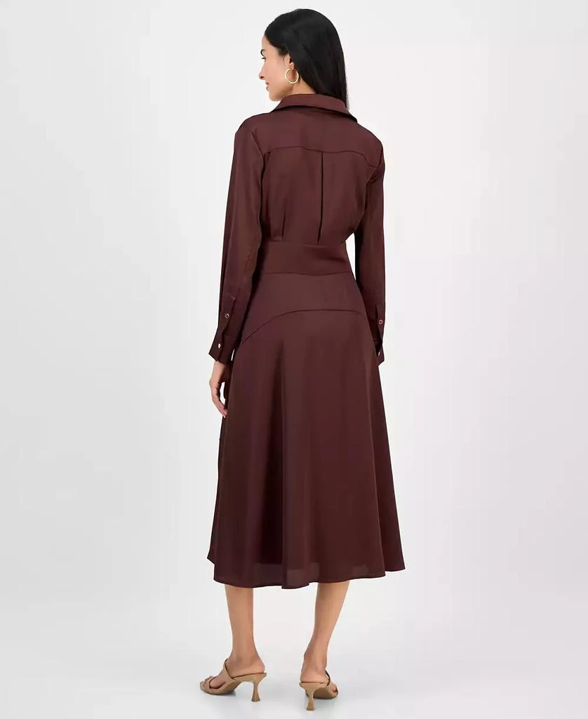Tahari Women's Collared V-Neck Tie-Waist Midi Dress 5