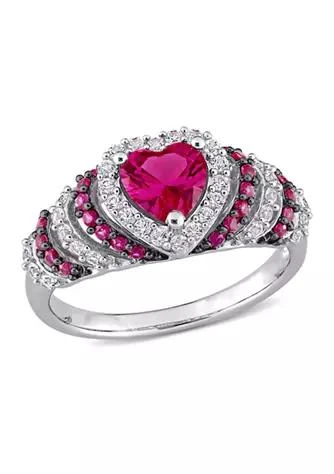 Belk & Co. Co. Created Ruby And Created White Sapphire Halo Heart Vintage Ring In Sterling Silver 1