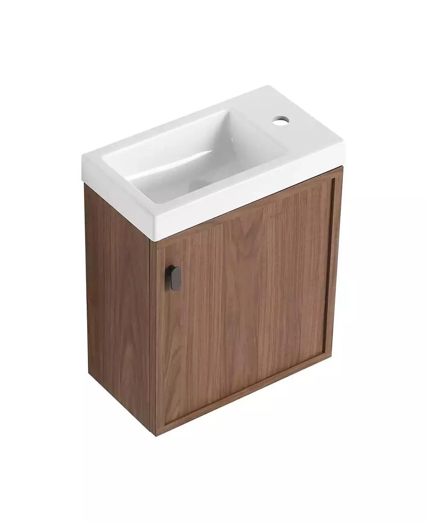 Streamdale Furniture 18.5" Wall-Mount Vanity, Resin Sink, Soft Close, Walnut 10