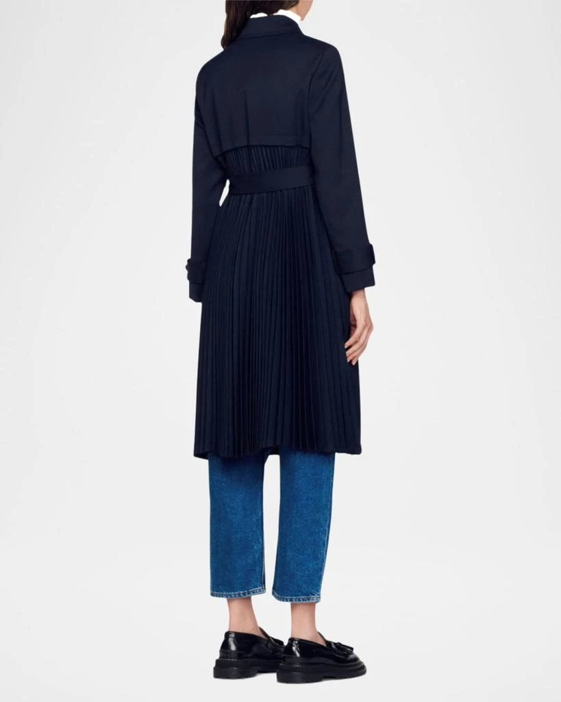 Sandro Navy Pleated-Back Belted Trench Coat 4