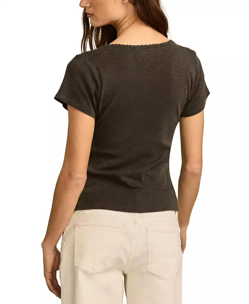 Lucky Brand Women's Cotton Crochet-Trim Short-Sleeve Henley Top 3