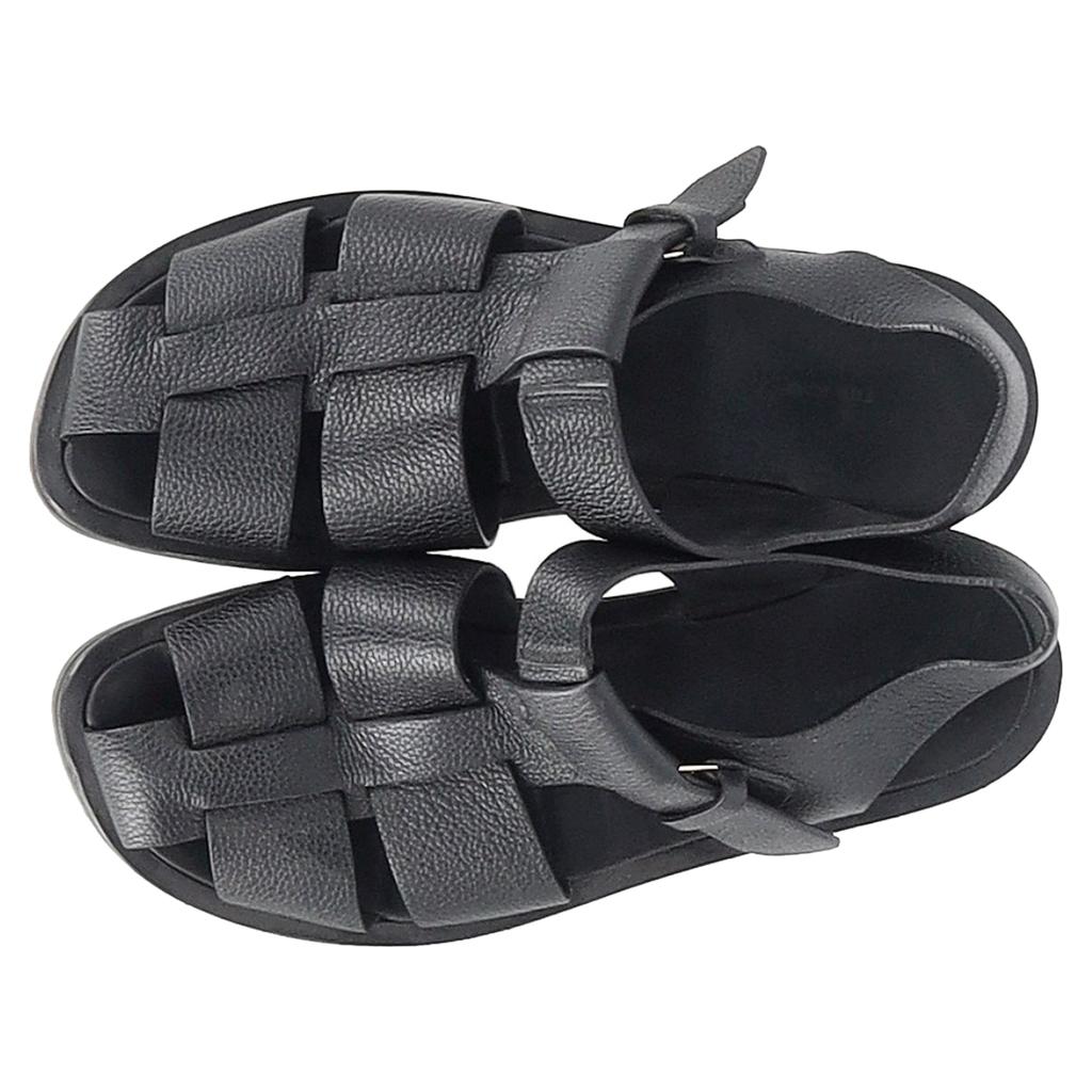 The Row Fisherman Flat Sandals in Black Leather