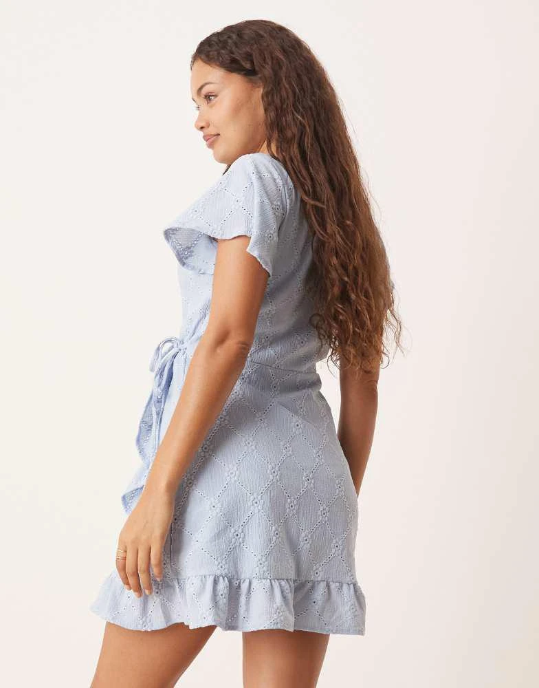 Vila Petite jersey broderie wrap mini dress in kentucky blue  On Sale Now  with Up to 45% Off | Discover Exclusive Deals & Savings at BeyondStyle   Authentic Vila Petite Home|women