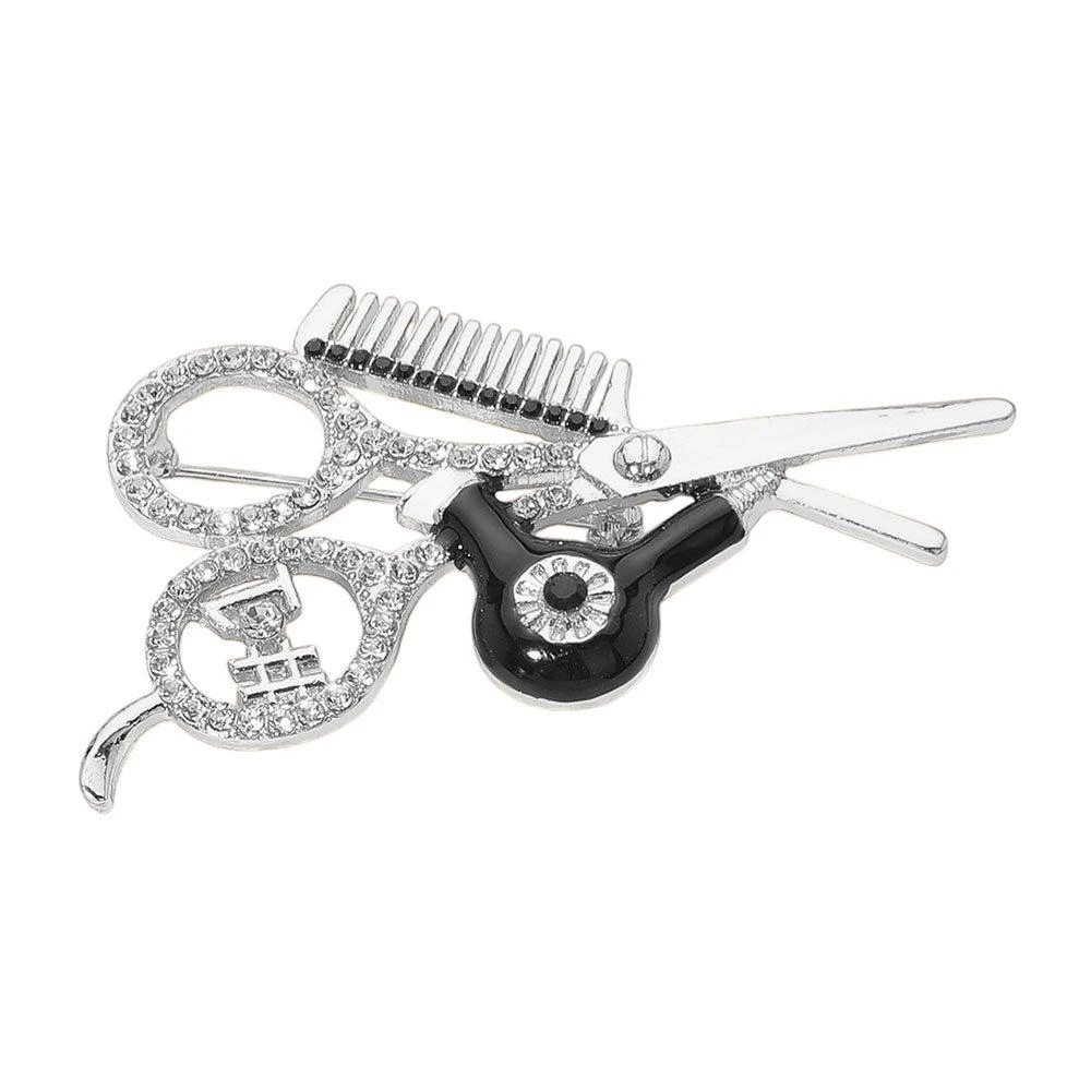 FASHNZFAB Rhinestone Embellished Hairdresser Tools Pin Brooch 2