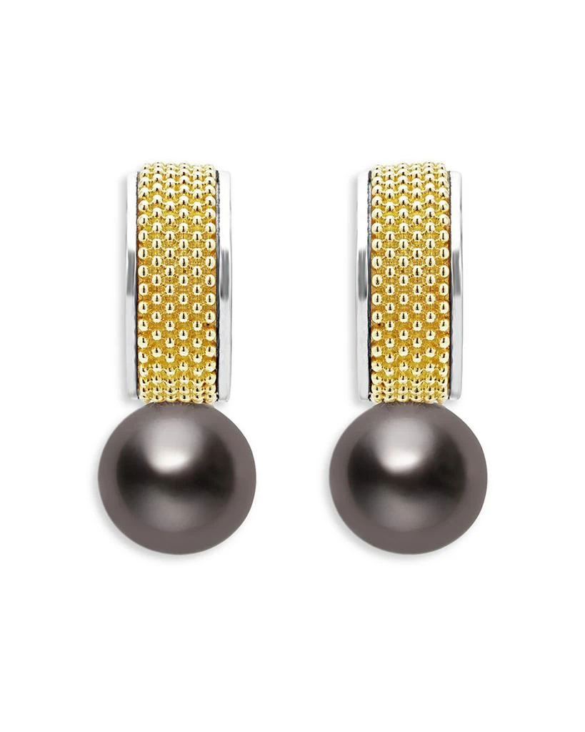 LAGOS 18K Yellow Gold & Sterling Silver Luna Black Tahitian Pearl Half Hoop Earrings 4