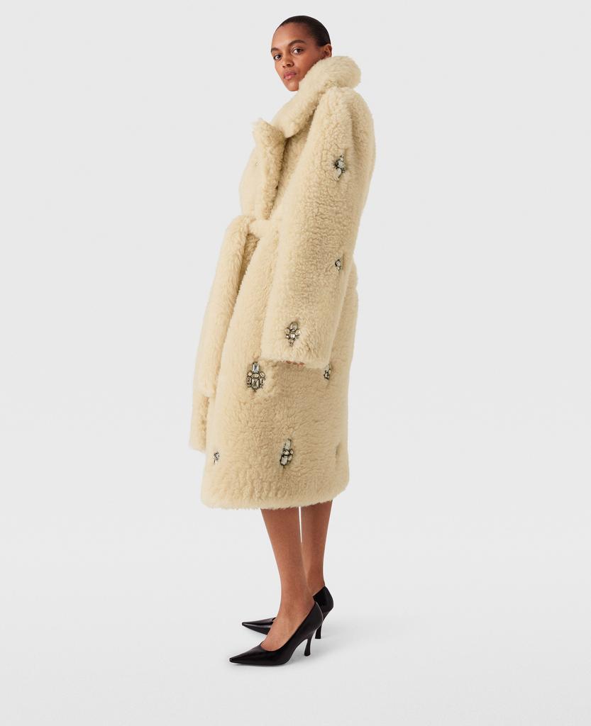 Stella McCartney Stella McCartney - Crystal Embellished Plush Teddy Coat, Woman, Oat, Size: 38