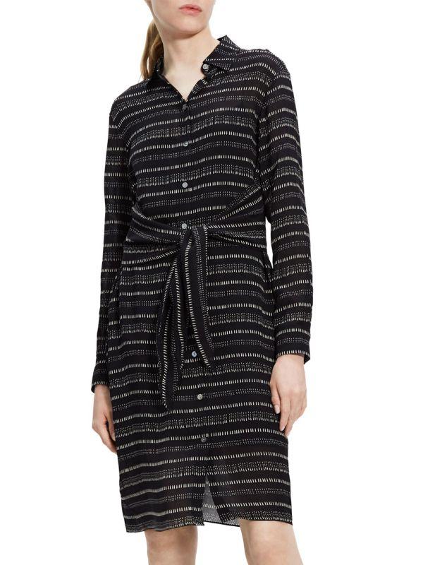 Theory Stripe Tie Waist Shirt Dress