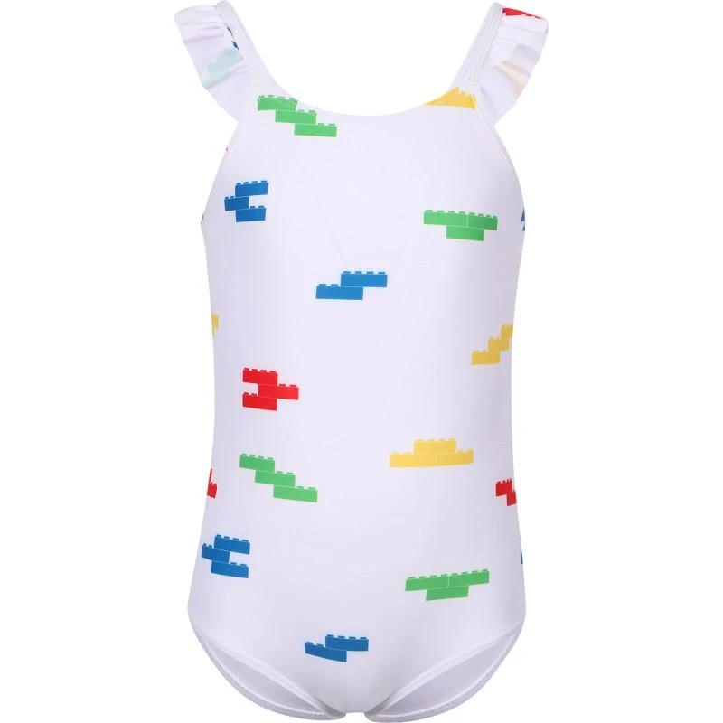 LEGO Wear Lego bricks print ruffled straps one piece swimsuit in white 1