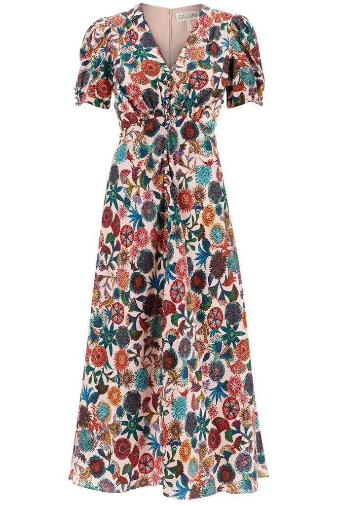 Saloni 'lea' long dress in printed silk 1