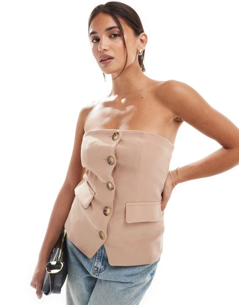 Miss Selfridge Miss Selfridge tailored bandeau button through top in neutral 1