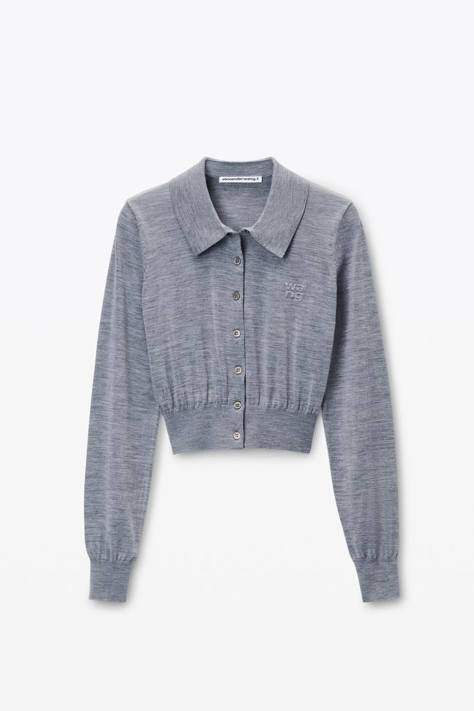 Alexander Wang High-Frequency Stacked Logo Cardigan in Merino Wool