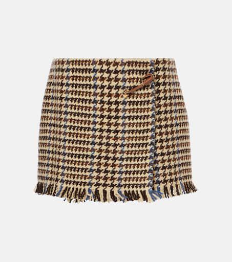 Shop Fringed houndstooth wool-blend miniskirt on Sale at