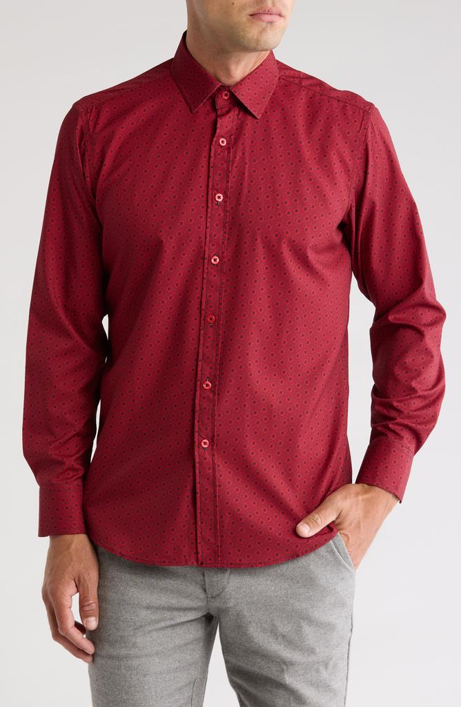 TR Premium Medallion Print Stretch Button-Up Shirt