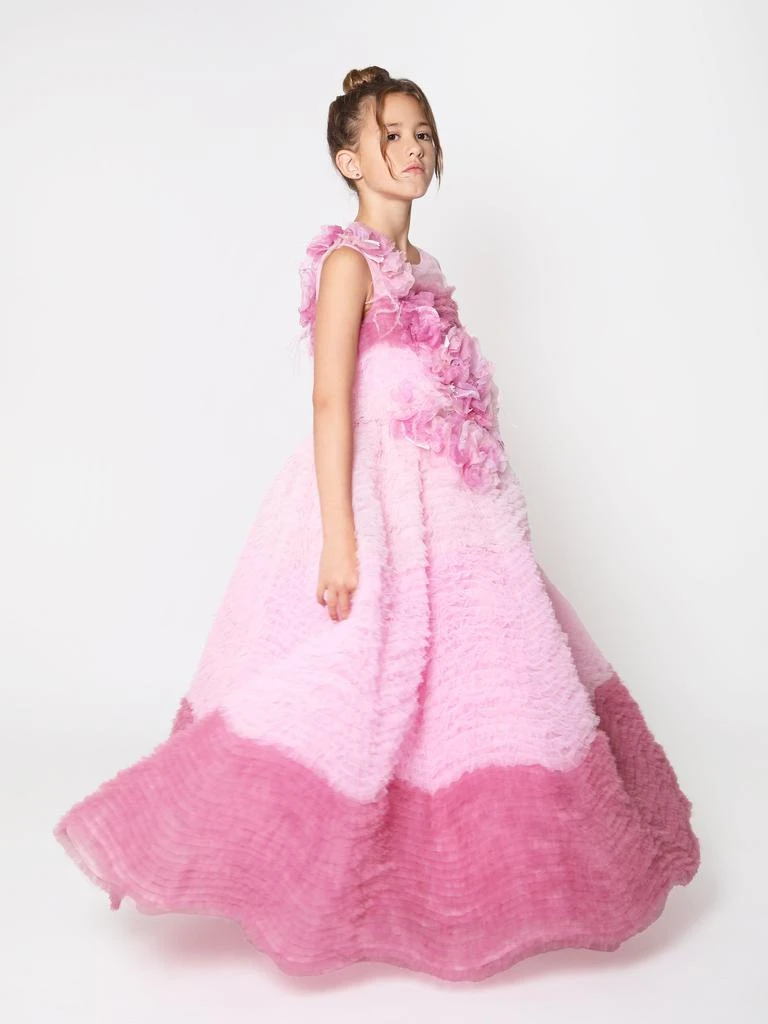 MARCHESA Marchesa Girls Flower Embellished Degradé Tulle Gown in Pink 6