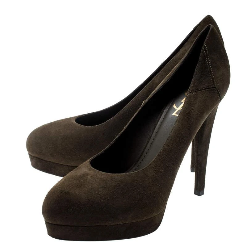 Yves Saint Laurent Saint Laurent Paris Olive Green Suede Platform Pumps 38 4