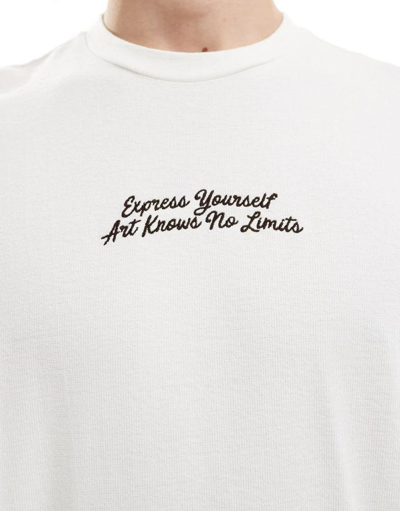 Bershka Bershka boxy textured front print t-shirt in white 2