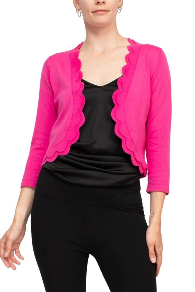 TRUEDAMES 3/4 Sleeve Bolero Open Faced Shrug With Tiered Scallop Details