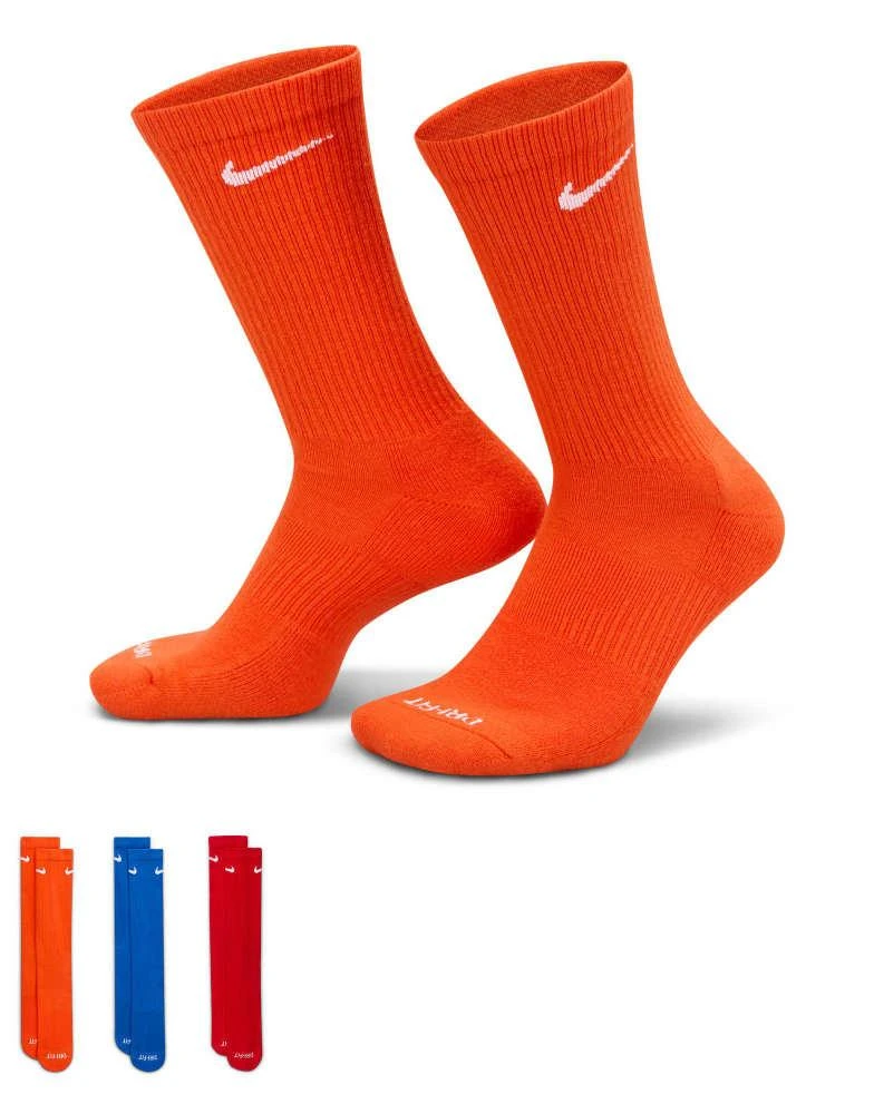 NIKE Nike Training Everyday Cushioned Plus 3 pack crew socks in orange, blue and red 1