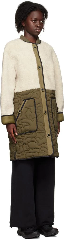 Yves Salomon Green & Off-White Paneled Shearling Long Coat 2