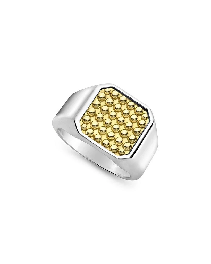 LAGOS Men
s 18K Yellow Gold 
Sterling Silver Anthem Caviar Beaded Square Ring 1