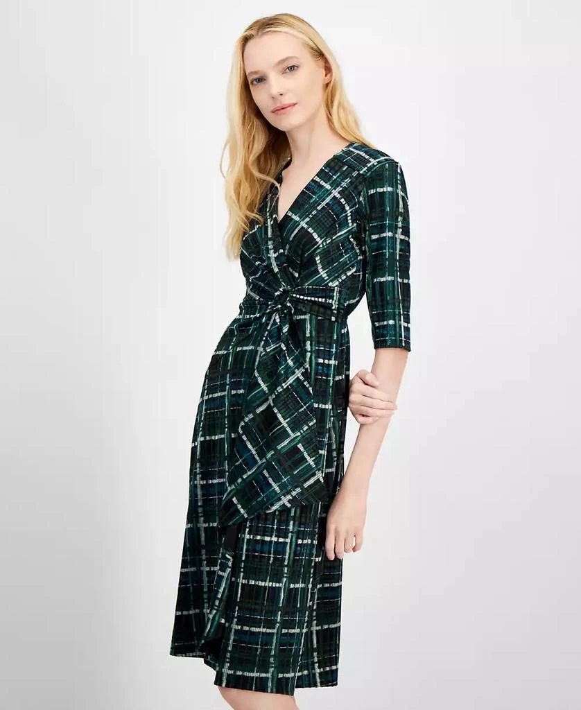 Robbie Bee Women's Printed V-Neck Faux-Wrap Dress 4