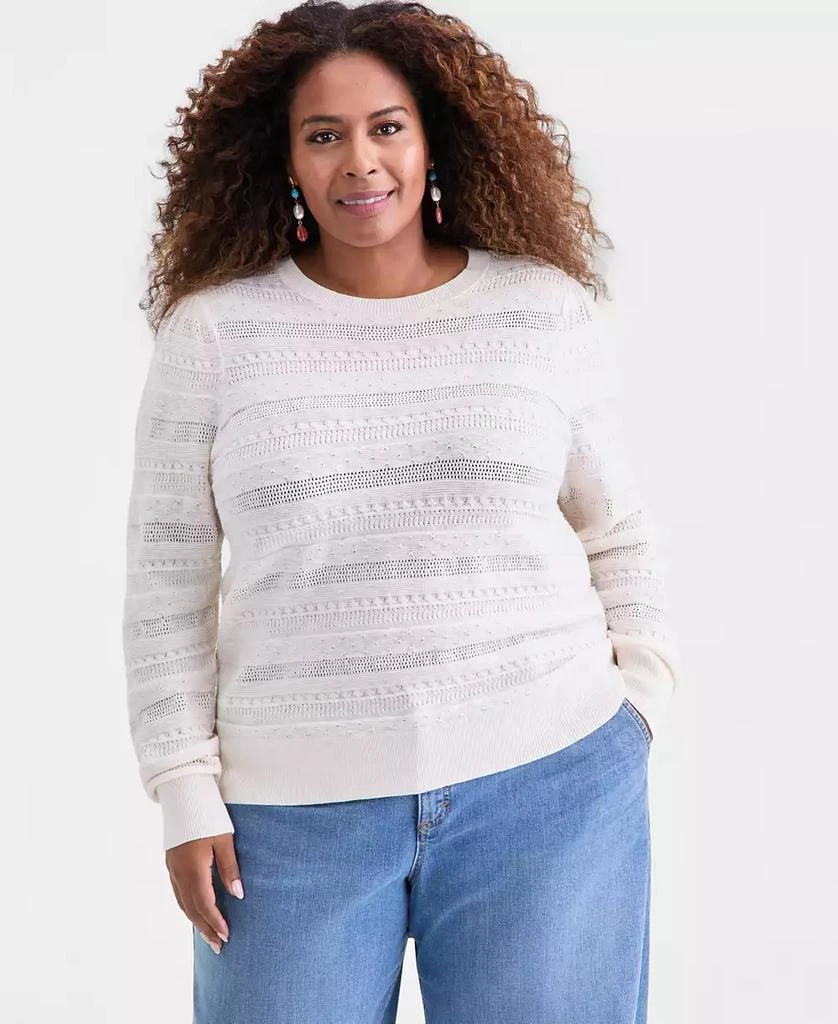 Style & Co Plus Size Pointelle Crewneck Sweater, Macy's Exclusive