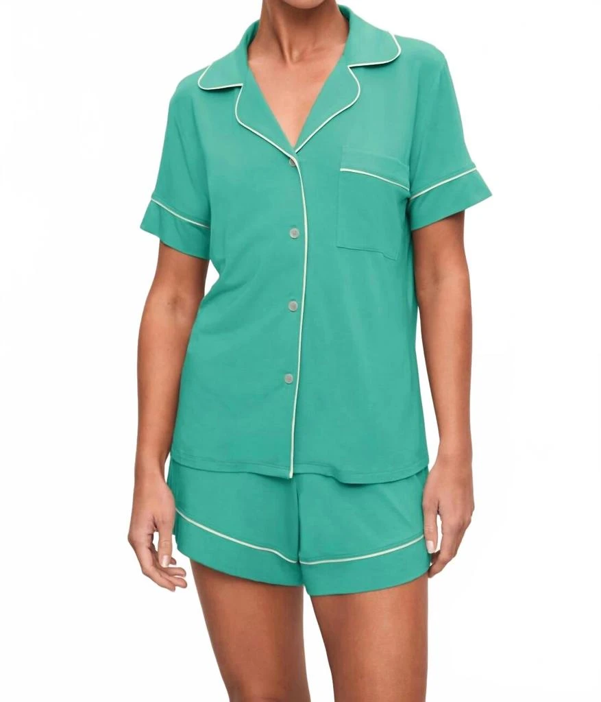 Eberjey Gisele Relaxed Short Pajama Set In Smokey Olive/ivory