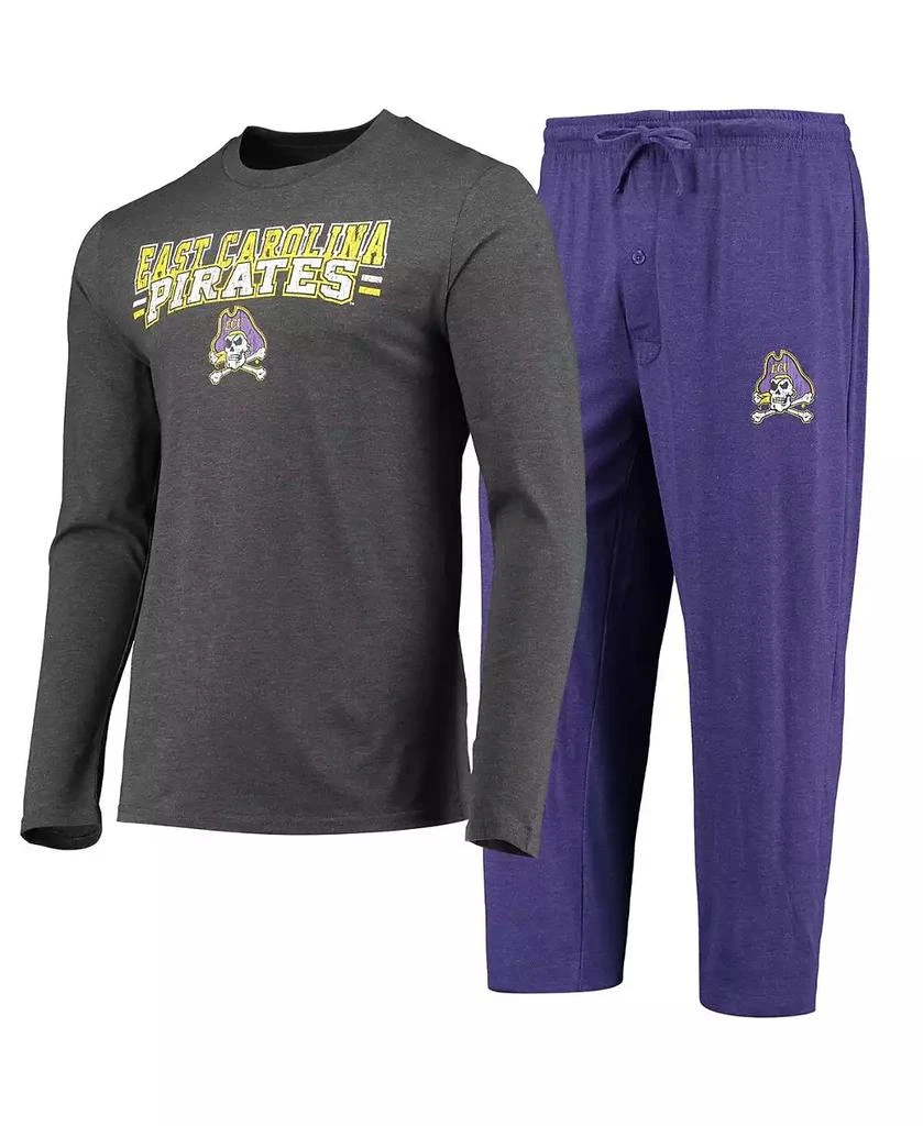Concepts Sport Men's Purple, Heathered Charcoal Distressed ECU Pirates Meter Long Sleeve T-shirt and Pants Sleep Set 1